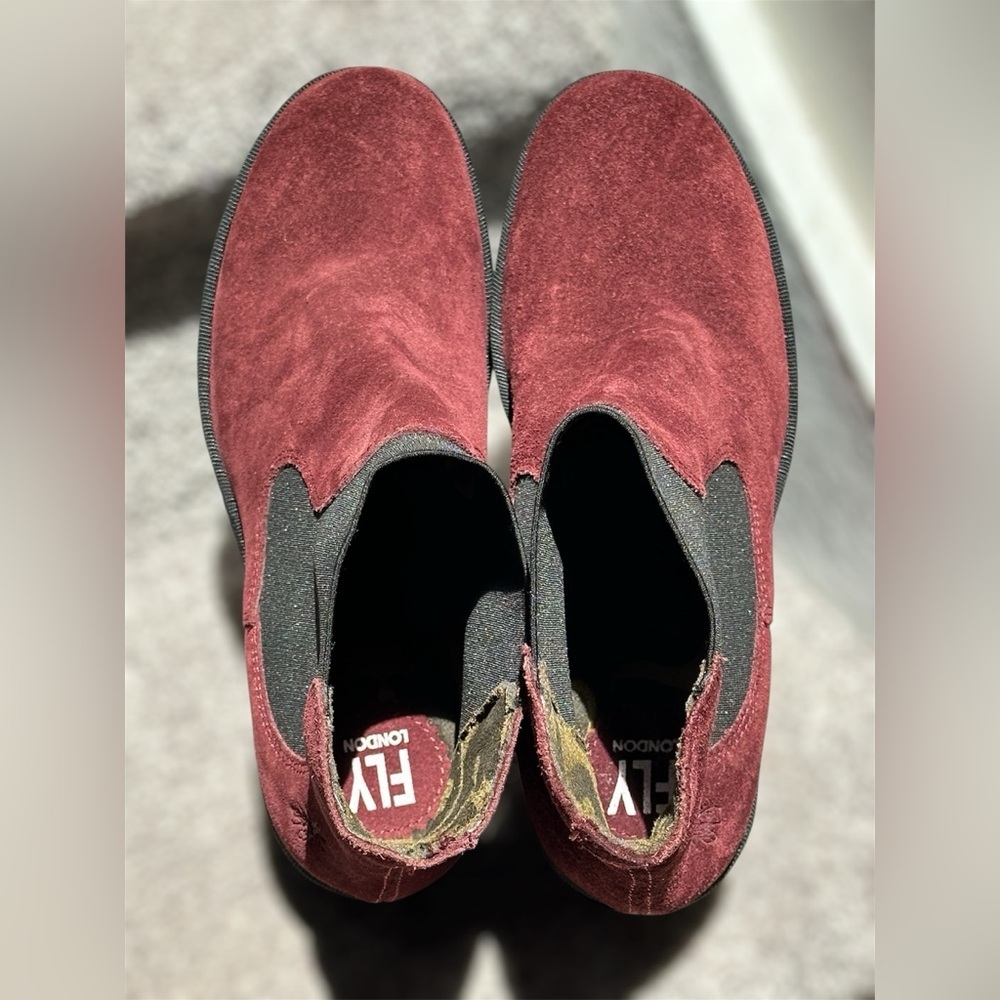 SOLD NEW Fly London Wine Suede Leather Wedge Ankle Boots Pull-On Women’s US 7.5 - Picture 6 of 10